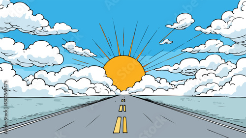 Sunny Cartoon Road Vector Illustration for Creative Projects