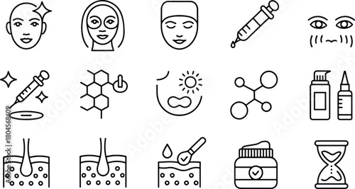 Collection of skincare and beauty line icons