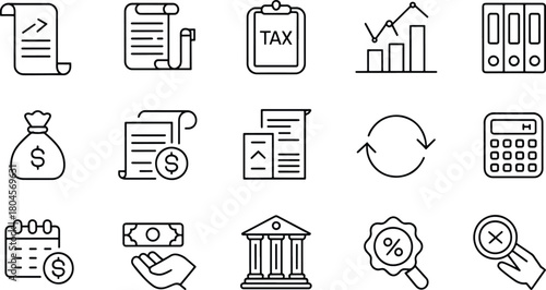 Financial Accounting and Banking Services Icons Set