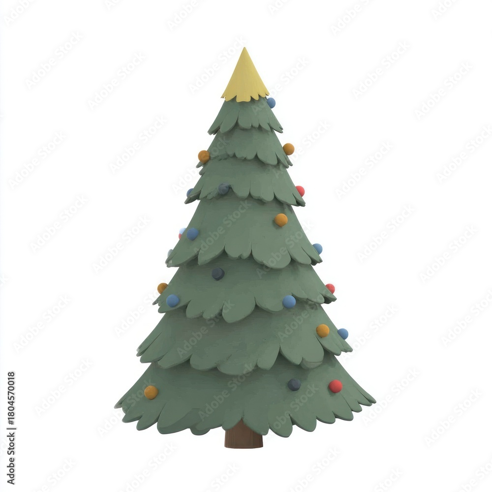 Fototapeta premium Festive evergreen with colorful ornaments.