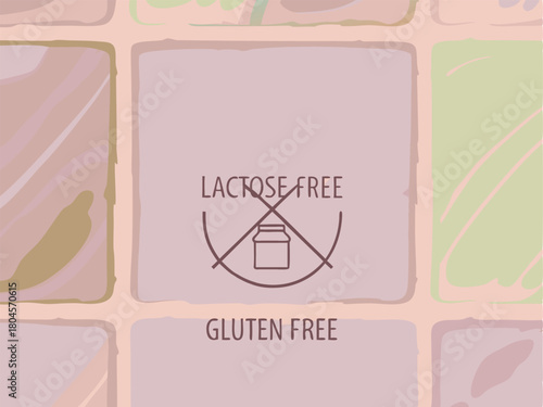 Lactose Free Gluten Free icon with stylized jar and crossed out symbol on a pastel tile background