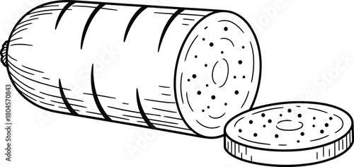 Vector drawing of mortadella sausage sliced food illustration design eps silhouette