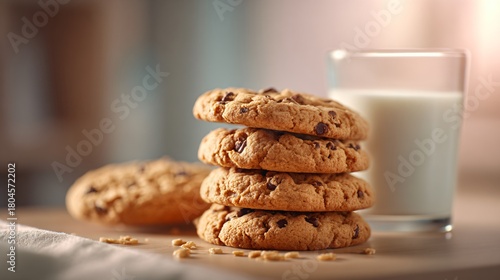 Wallpaper Mural A stack of cookies beside glass of milk, minimal background, soft afternoon light, nostalgic simplicity Torontodigital.ca