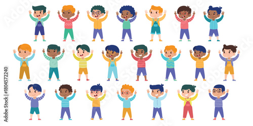 Happy Little Boy Raising Hands Illustration Collection