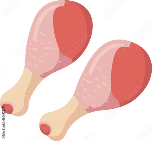 Two raw chicken drumsticks meat vector illustration, poultry food ingredient graphic, uncooked dinner protein source design element