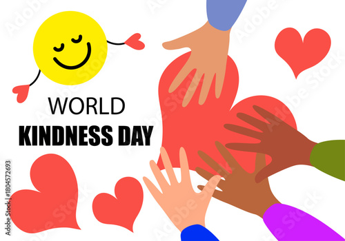World kindness day. Random acts of kindness day emblem. Caring, responsibility, altruism of people. Vector illustration. Global earth. Ecology theme. 