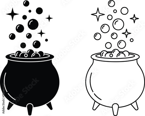 Witch cauldron vector illustration halloween magic potion brew isolated eps silhouette