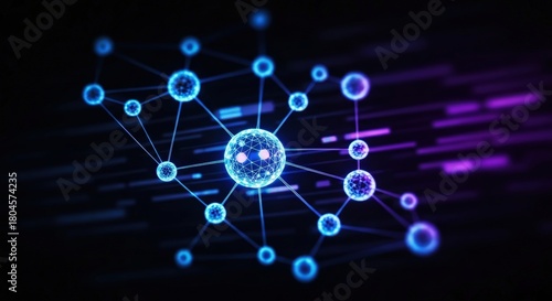 Abstract Technology Background with Network Connections and Glowing Particles in Deep Space