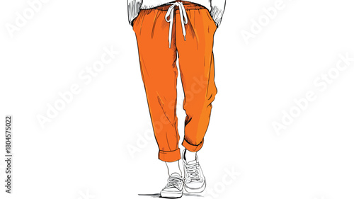 Stylish Person in Orange Pants on White Background