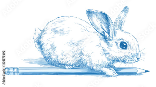 Rabbit Drawing with Pencil Vector Outline