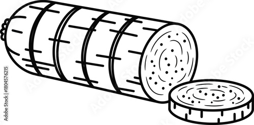 Vector drawing of sliced sausage illustration food product outline eps silhouette