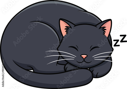 Cartoon sleeping black cat illustration vector graphic cute animal pet eps silhouette