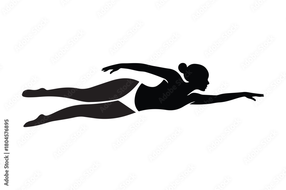 Fototapeta premium Silhouette of a woman swimming the freestyle stroke