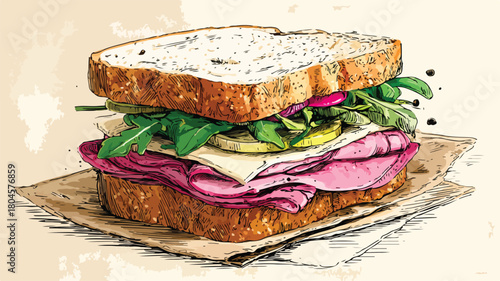 Delicious Sandwich Artwork for Food Illustrations and Culinary Designs