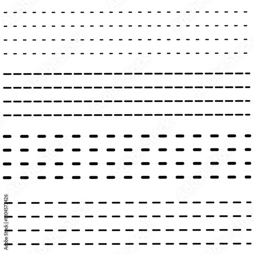 Dotted straight line sewing stitch. Collection of dotted line stitches. 