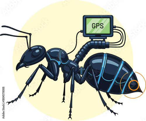 Tracking ant with gps device illustration for scientific research use eps silhouette
