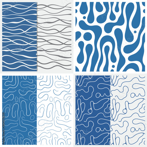 Abstract seamless vector pattern set with blue wave texture design, ideal for fabric, textile, or water-themed background illustration
