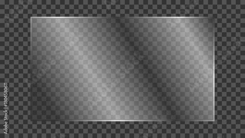 Transparent glass plate with realistic light glare and reflection isolated on transparent background. Shiny and glossy clear glass panel for TV or laptop screen mockup. Vector illustration.