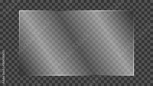 Transparent glass plate with realistic light glare and reflection isolated on transparent background. Shiny and glossy clear glass panel for TV or laptop screen mockup. Vector illustration.