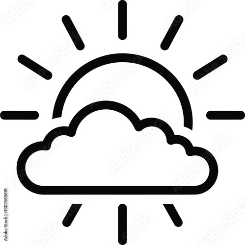 Sun behind cloud vector icon weather forecast partly cloudy sunshine eps silhouette