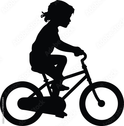 Girl riding bike silhouette child cycling bicycle fun activity sport exercise vector illustration on transparent background design element