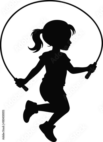 Girl Jumping Rope Silhouette In Action On Isolated Background Presenting Classic Childhood Fun And Physical Activity For Children Fitness