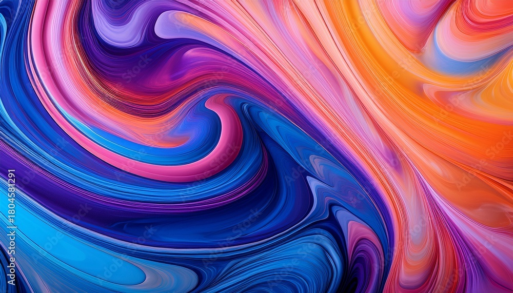 Fototapeta premium Vibrant Swirling Flow Of Blue Purple Orange And Pink Fluid Textures Creating A Dynamic Abstract Pattern Full Of Motion And Depth
