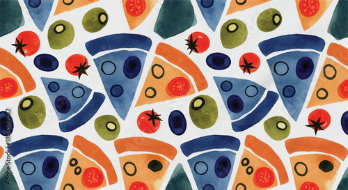 Abstract Watercolor Pizza Pattern: Fun Food Graphic Background