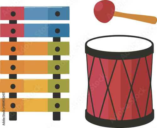 Illustration of Xylophone and Drum with Drumstick for Kids Early Childhood Musical Instrument and Percussion Playtime for Learning Fun