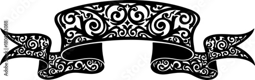Elegant Black Banner with Intricate Floral Scrollwork for Design Projects