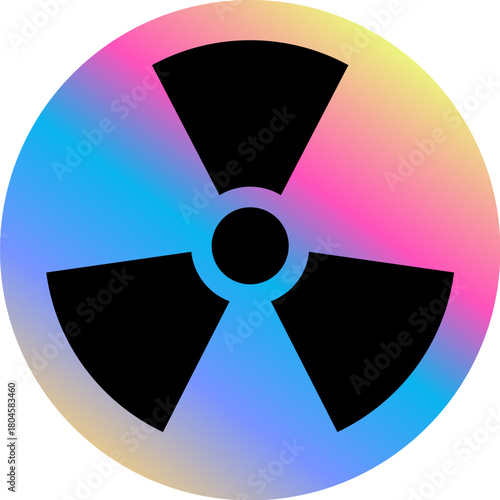 Radioactivity symbol hologram retro Y2K sticker or symbol. Reflective hologram vintage tag, gradient iridescent 60s Y2K vector label. Glossy foil retro patch or sticker with radioactive material sign