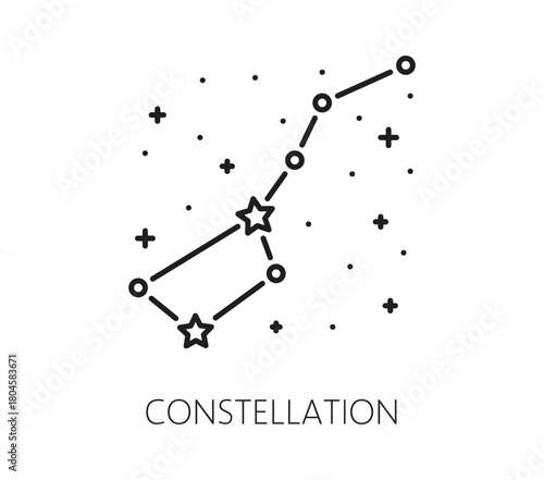 Space star constellation and galaxy line icon. Cosmos travel lineart vector sign, space flight thin line symbol. Galaxy outerspace exploration linear pictogram or astronomy research outline icon