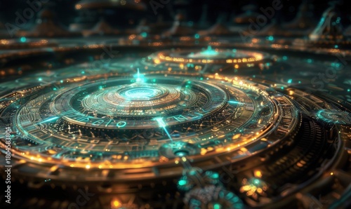Futuristic technology abstract visualization of complex circular system