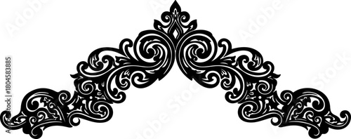 Elegant Floral Swirl Design A Black and White Ornamental Decorative Element