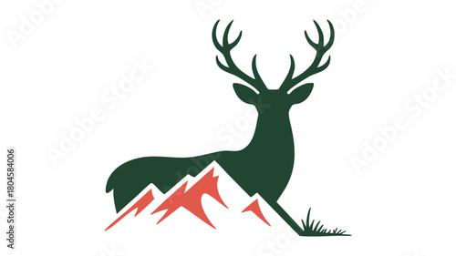 Deer and mountain outdoor logo
