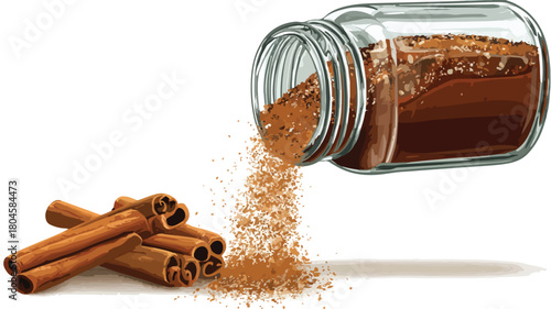 Pouring Cinnamon into Jar Vector Illustration - Culinary Spice Concept