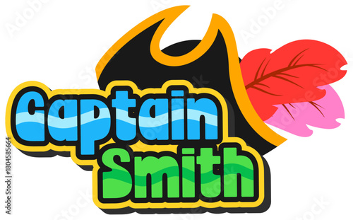 Pirate captain retro Y2K sticker or tag. Pirate marine Y2K sticker, corsair nautical vintage vector tag. Filibuster sailing retro label or patch with tricorn hat and colorful typography