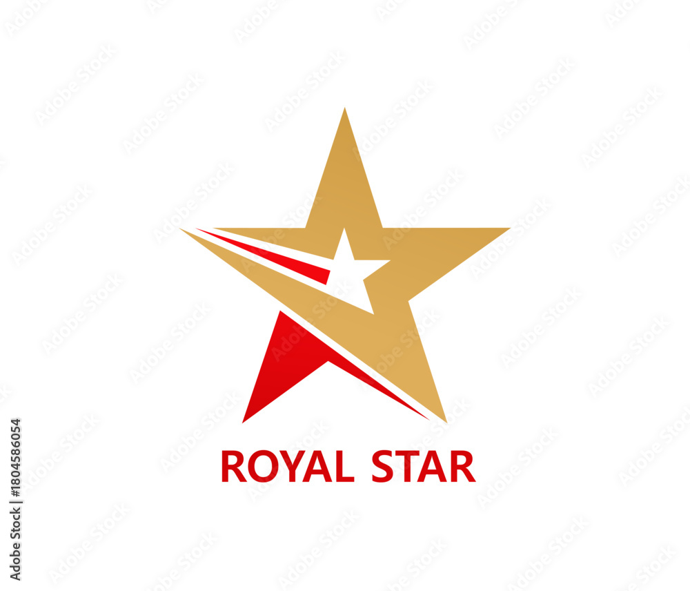 Obraz premium Golden royal star icon or graphic emblem. Brand star abstract emblem, sport team success geometric vector sign. Company identity graphic icon or business leadership award luxury symbol