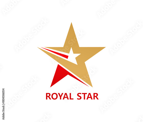 Golden royal star icon or graphic emblem. Brand star abstract emblem, sport team success geometric vector sign. Company identity graphic icon or business leadership award luxury symbol