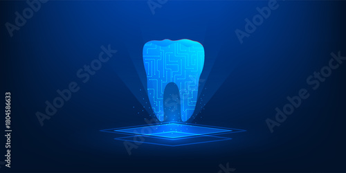 Medical Technology, Dental Holographic Tooth Scan, Oral Health Innovation, Futuristic Medical Tech, AI Dentistry Vector Illustration