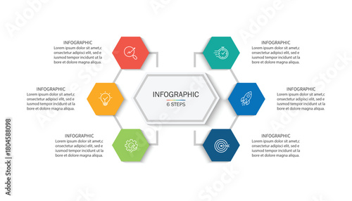 Vector Infographic label design template with icons and 6 options or steps. 