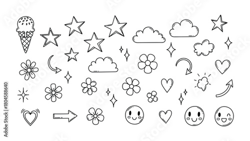 Doodle art elements: Artistic doodles, playful elements, and hand-drawn patterns come to life. These whimsical sketches evoke joy, creativity, and the carefree essence of artistic expression.