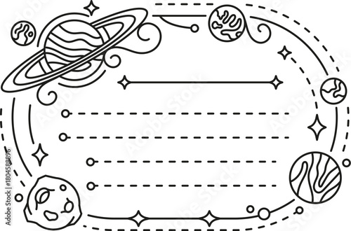 Space galaxy planets kids memo note template. Children memo note vector frame, child schedule To Do list. Kids diary page template or scrapbook checklist with solar system planets and asteroids