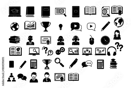 silhouette pack of online education icons