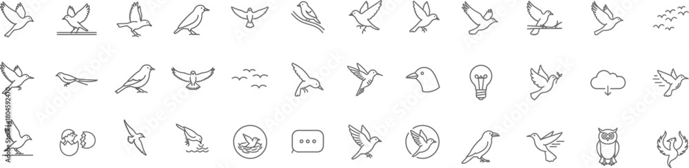 Naklejka premium Aves Vector: Wild Birds Line Icons Collection