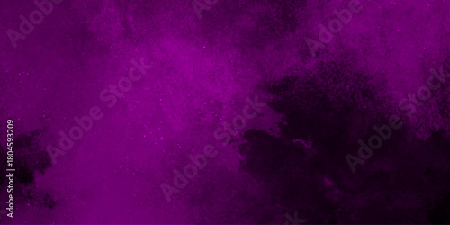 Hand-drawn bright pink gradient abstract watercolor splashed on the paper. black background with purple gradient smoke .