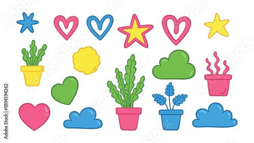 Colorful Elements for Design : A vibrant collection of design elements bursting with color. Featuring shapes, plants and stars. A visual feast for designers. 