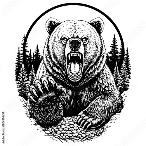 bear hunting logo illustrationn vector image t shirt design