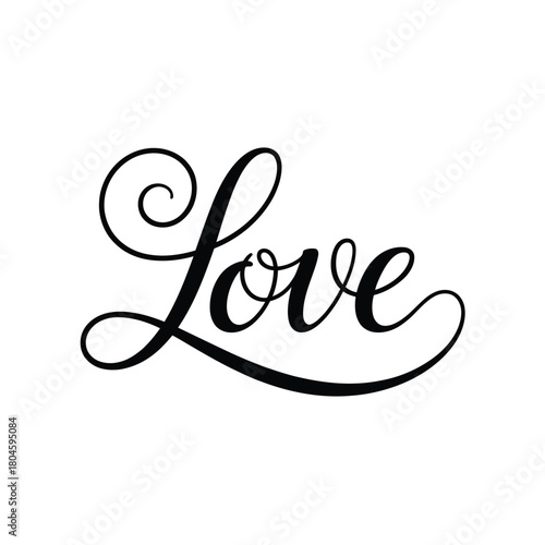 Elegant script calligraphy of the word love in black ink