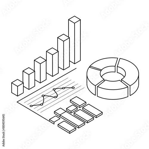 Hand drawn isometric business charts and graphs for analysis